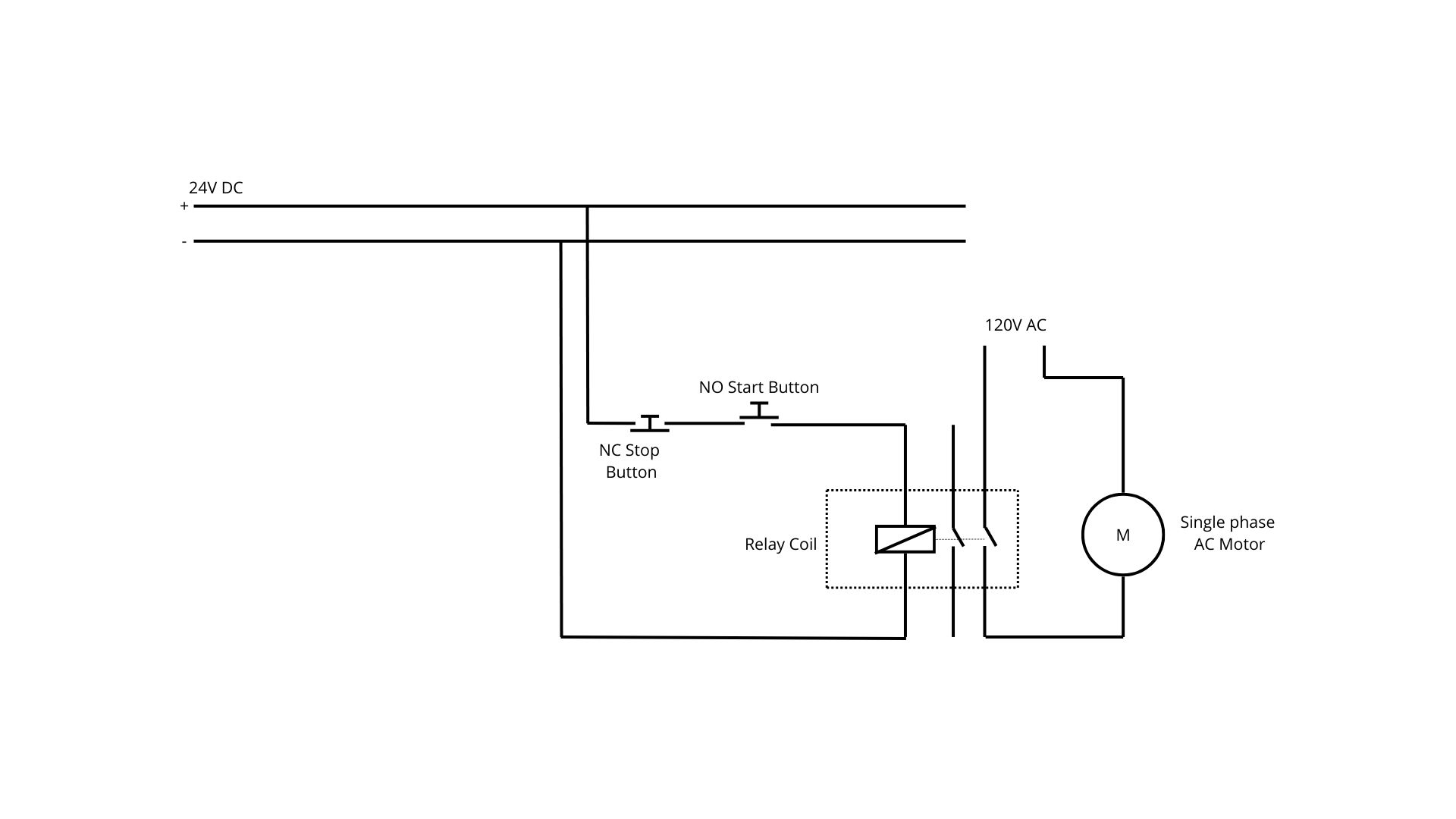 Relay application controlling single phase AC Motor circuit