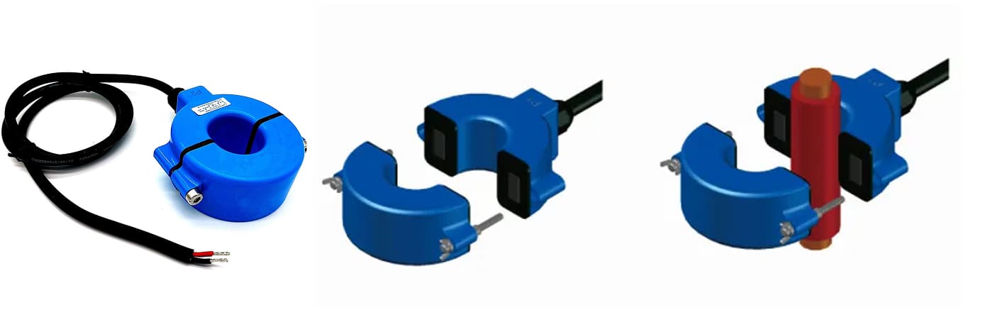 Split-Core Current Transformer clamped around an existing cable for non-intrusive energy monitoring and retrofit installations